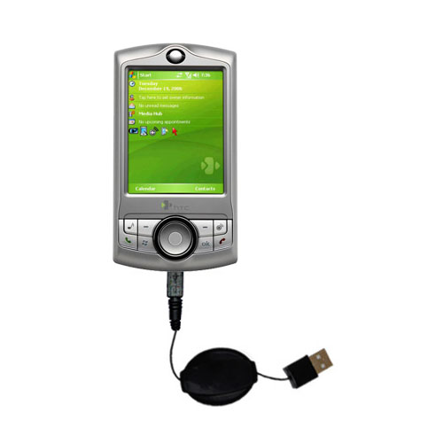Retractable USB Power Port Ready charger cable designed for the HTC P3350 and uses TipExchange