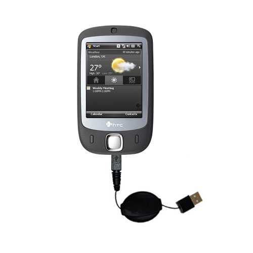 Retractable USB Power Port Ready charger cable designed for the HTC P3450 and uses TipExchange