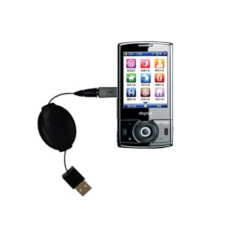 Retractable USB Power Port Ready charger cable designed for the HTC Phoebus and uses TipExchange