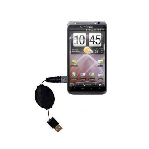 Retractable USB Power Port Ready charger cable designed for the HTC ThunderBolt 2 and uses TipExchange