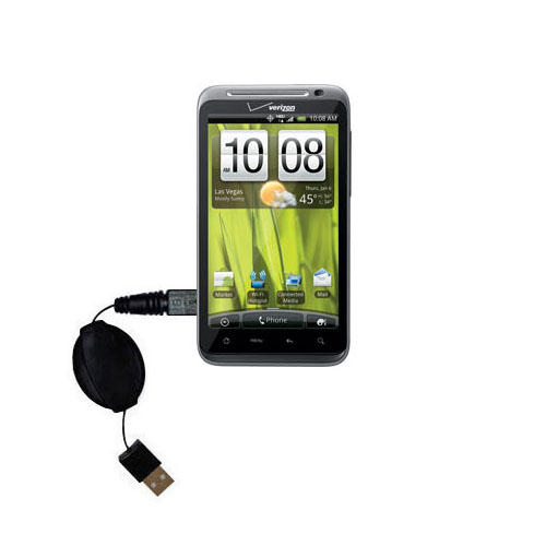 Retractable USB Power Port Ready charger cable designed for the HTC Thunderbolt and uses TipExchange