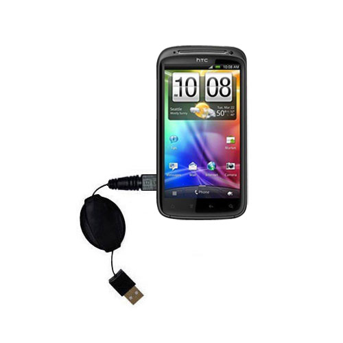 Retractable USB Power Port Ready charger cable designed for the HTC Vigor and uses TipExchange