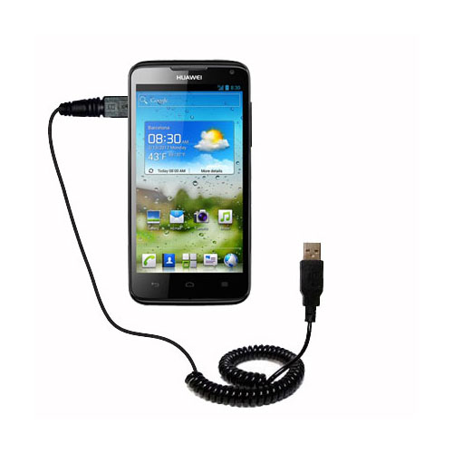 Coiled Power Hot Sync USB Cable suitable for the Huawei Ascend D quad with both data and charge features - Uses Gomadic TipExchange Technology