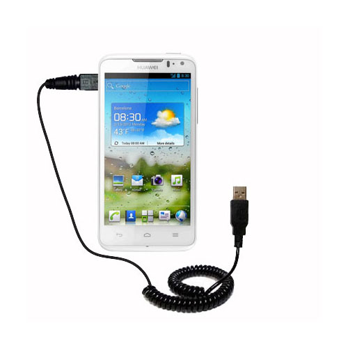 Coiled USB Cable compatible with the Huawei Ascend D quad XL