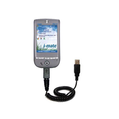 Coiled Power Hot Sync USB Cable suitable for the i-Mate PDA-N Pocket PC with both data and charge features - Uses Gomadic TipExchange Technology
