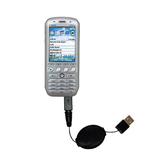 Retractable USB Power Port Ready charger cable designed for the i-Mate SP5m Music and uses TipExchange