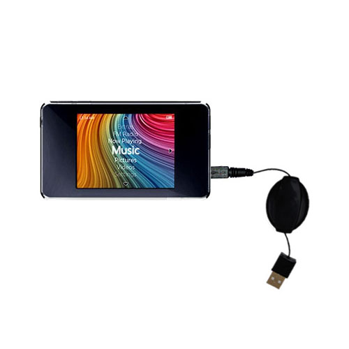 Retractable USB Power Port Ready charger cable designed for the iRiver Clix 2 (Clix2 / U20) and uses TipExchange