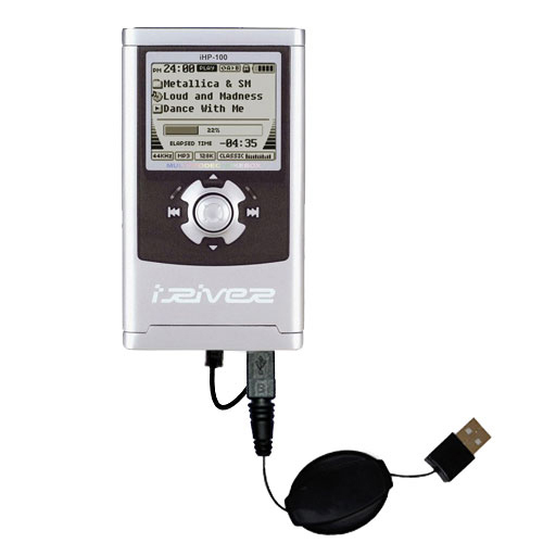 Retractable USB Power Port Ready charger cable designed for the iRiver iHP-140 iHP-110 and uses TipExchange