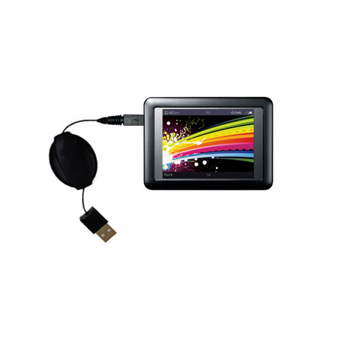 Retractable USB Power Port Ready charger cable designed for the iRiver LPlayer 4GB 8GB and uses TipExchange