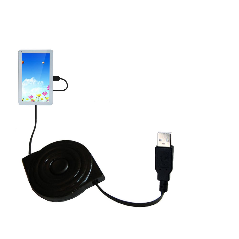 Retractable USB Power Port Ready charger cable designed for the iRulu AX101 AX123 AX124 Tablet and uses TipExchange