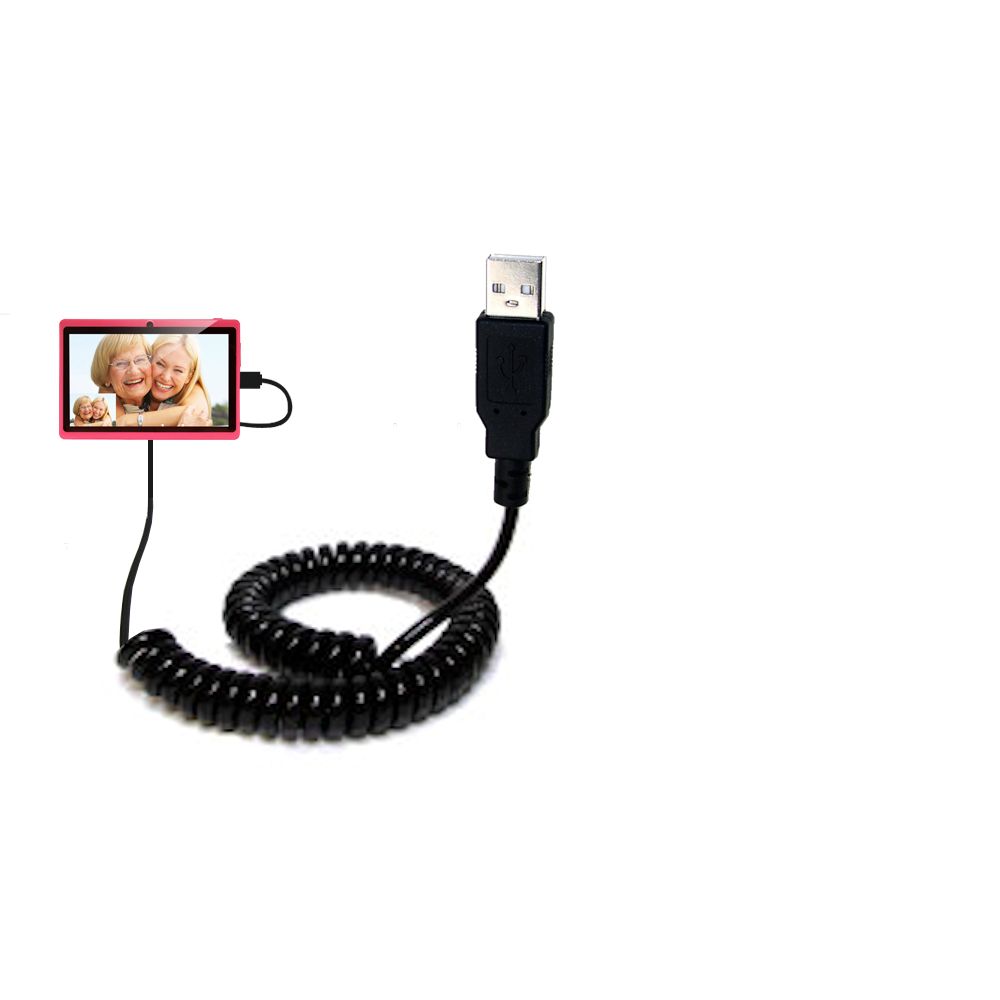 Coiled USB Cable compatible with the iRulu LA-520 w Tablet PC