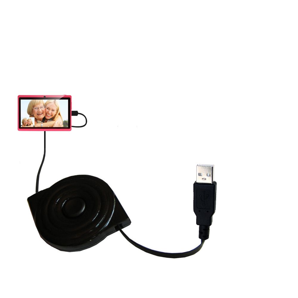 Retractable USB Power Port Ready charger cable designed for the iRulu LA-520 w Tablet PC and uses TipExchange