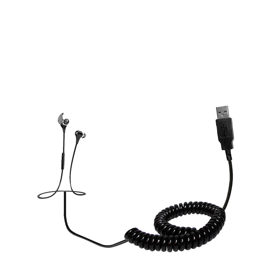 Coiled USB Cable compatible with the Jaybird Bluebuds X