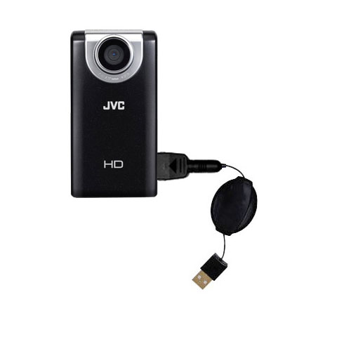 Retractable USB Power Port Ready charger cable designed for the JVC GC-FM2 Pocket Camera  and uses TipExchange