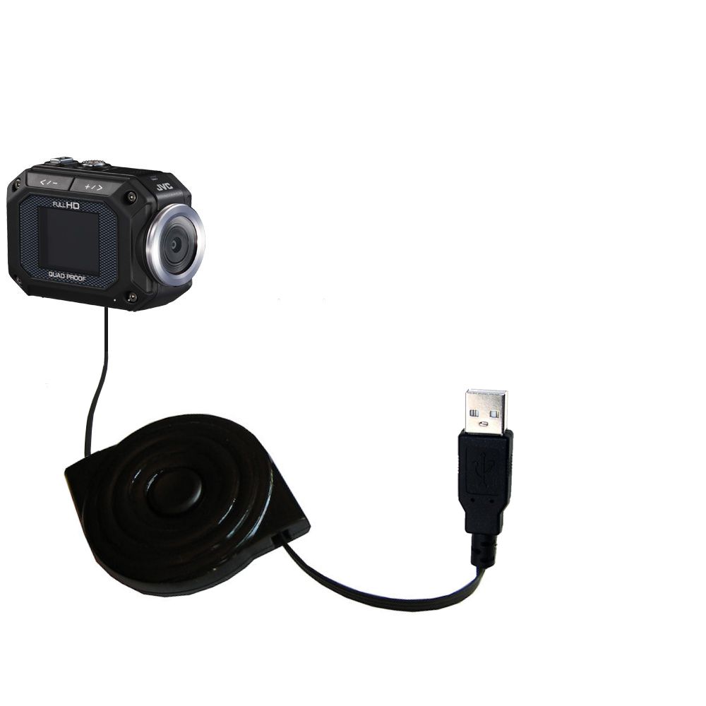 Retractable USB Power Port Ready charger cable designed for the JVC GC-XA1 ADIXXION and uses TipExchange