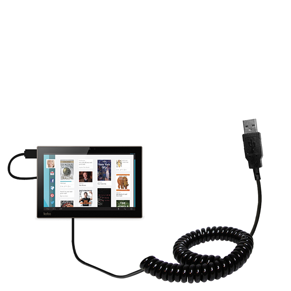 Coiled USB Cable compatible with the Kobo Arc 10 HD