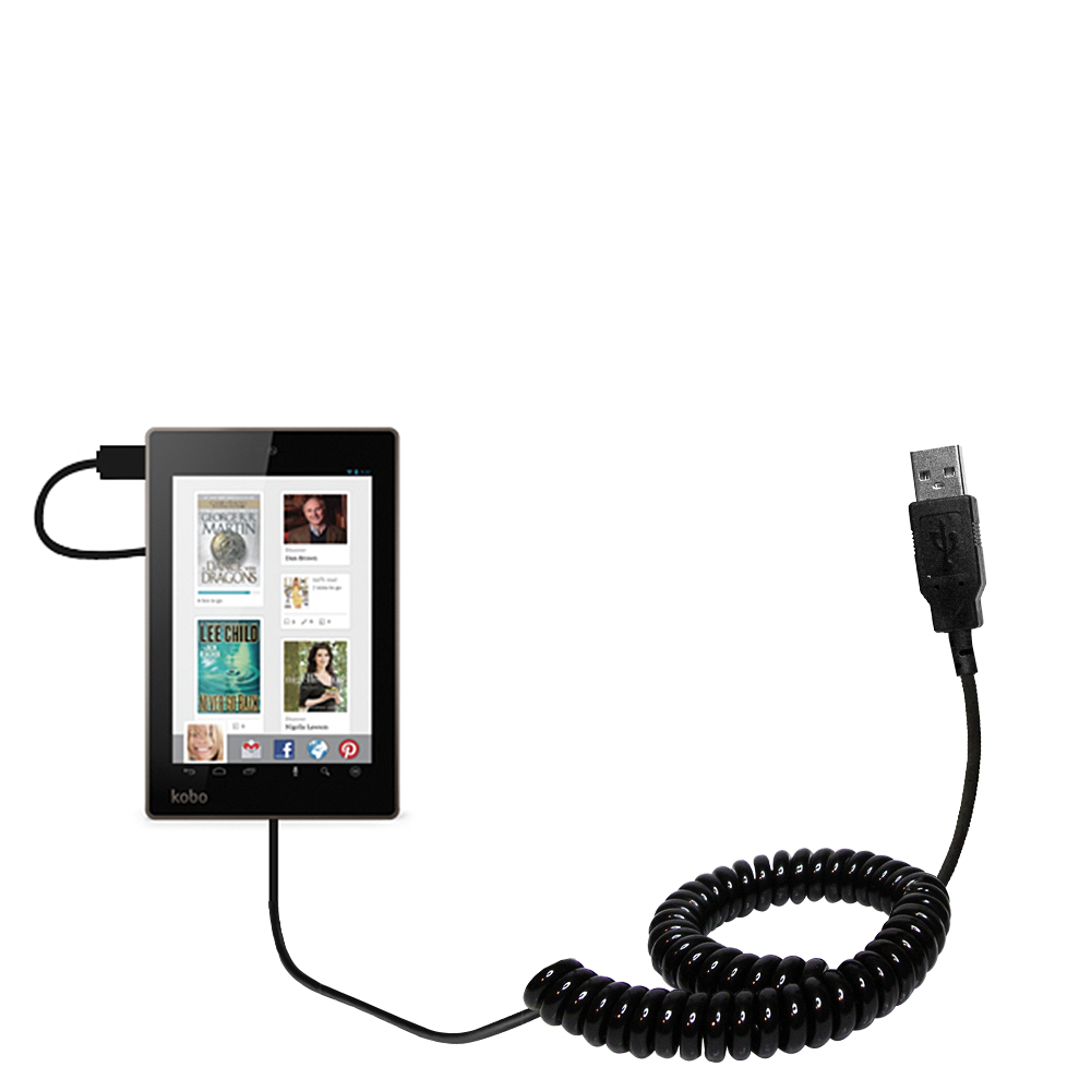Coiled USB Cable compatible with the Kobo Arc 7 / Arc 7 HD