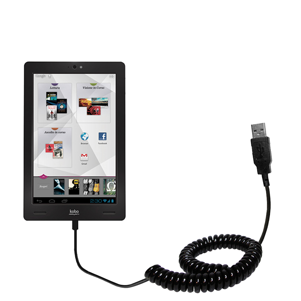 Coiled USB Cable compatible with the Kobo Arc