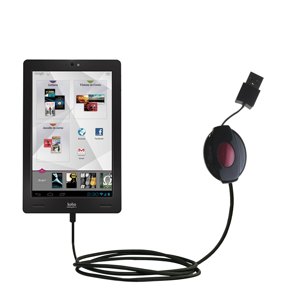Retractable USB Power Port Ready charger cable designed for the Kobo Arc and uses TipExchange