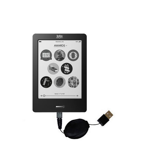 Retractable USB Power Port Ready charger cable designed for the Kobo eReader Touch and uses TipExchange