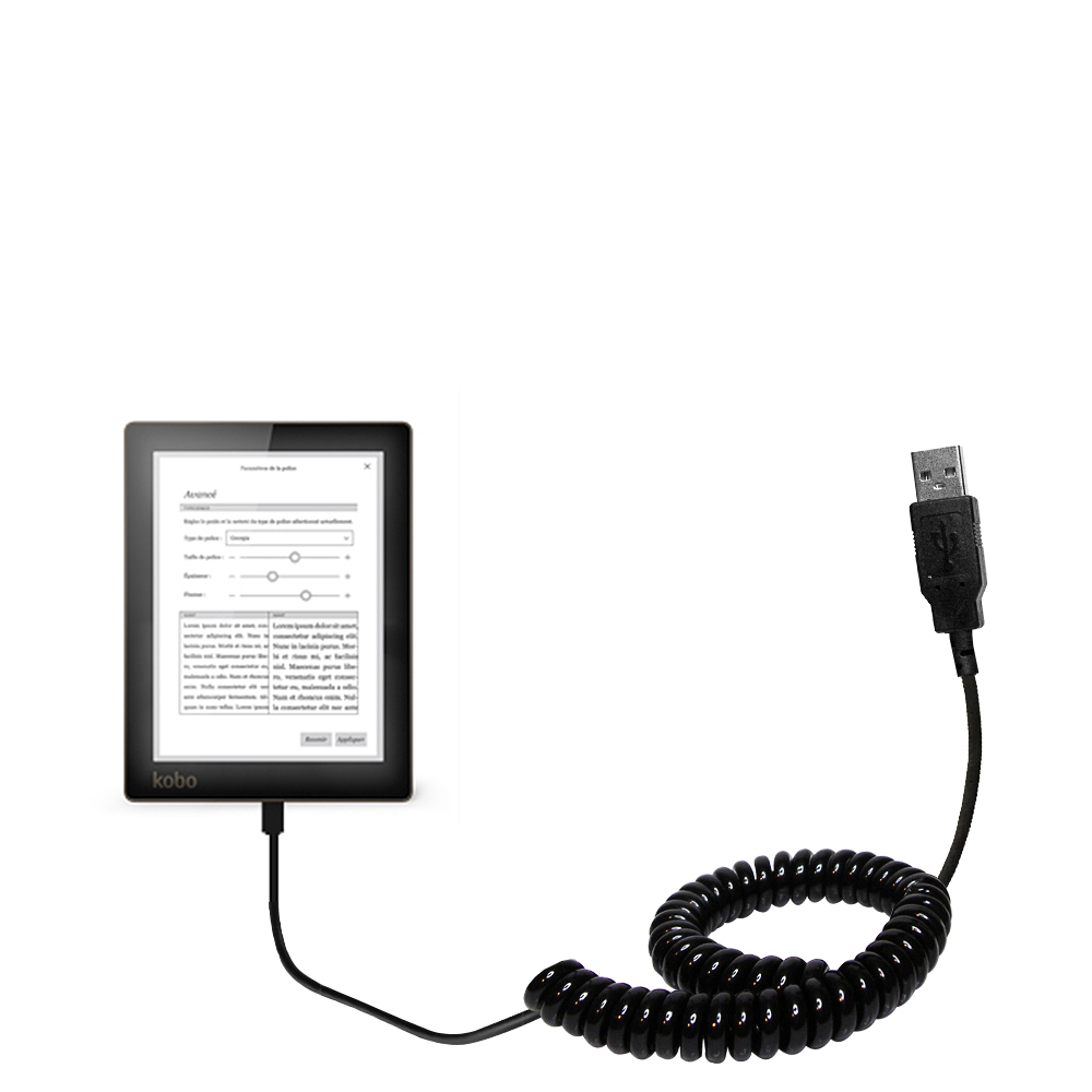 Coiled USB Cable compatible with the Kobo Glo