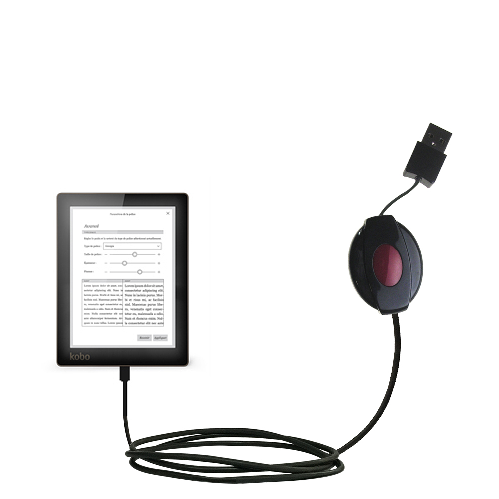 Retractable USB Power Port Ready charger cable designed for the Kobo Glo and uses TipExchange