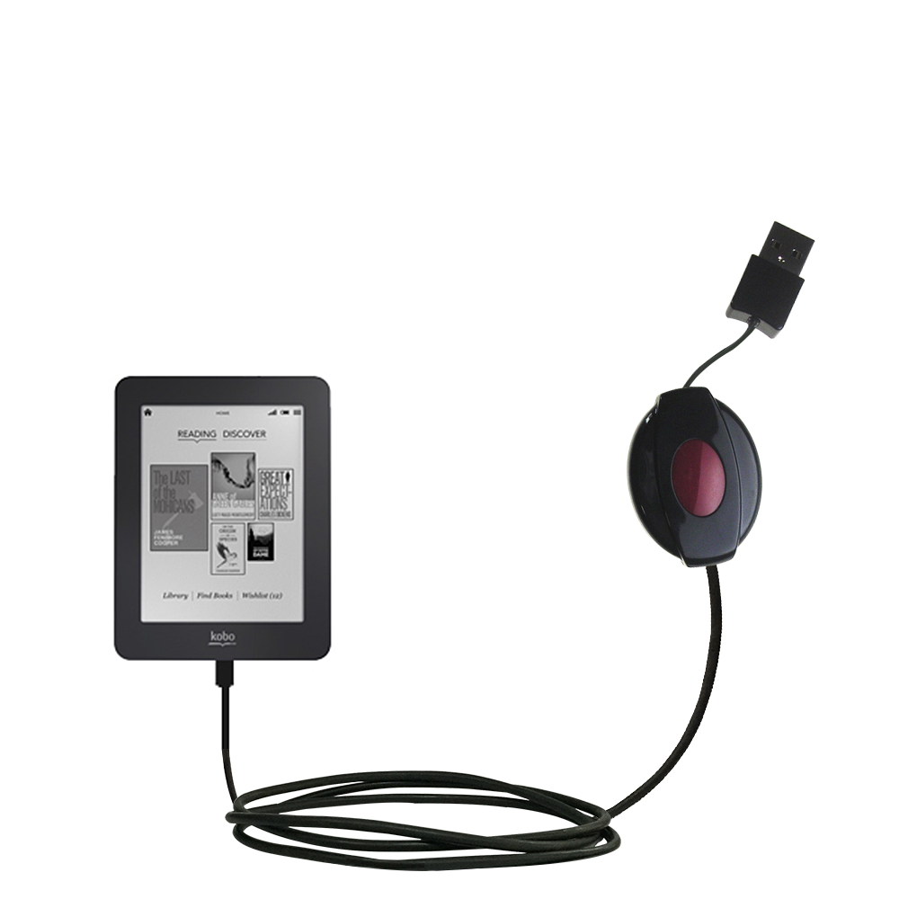 Retractable USB Power Port Ready charger cable designed for the Kobo Mini and uses TipExchange
