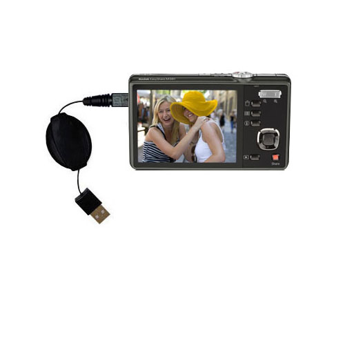 Retractable USB Power Port Ready charger cable designed for the Kodak EasyShare M341 and uses TipExchange