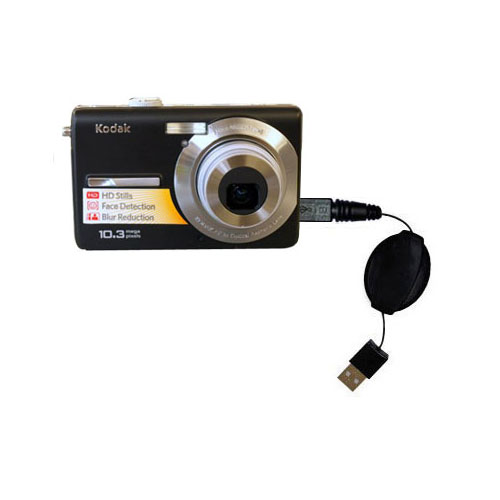 Retractable USB Power Port Ready charger cable designed for the Kodak M1063 M1073 IS M1093 IS and uses TipExchange