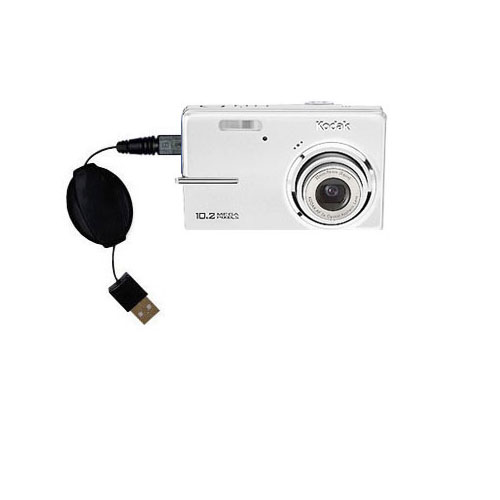 Retractable USB Power Port Ready charger cable designed for the Kodak M1073 IS and uses TipExchange