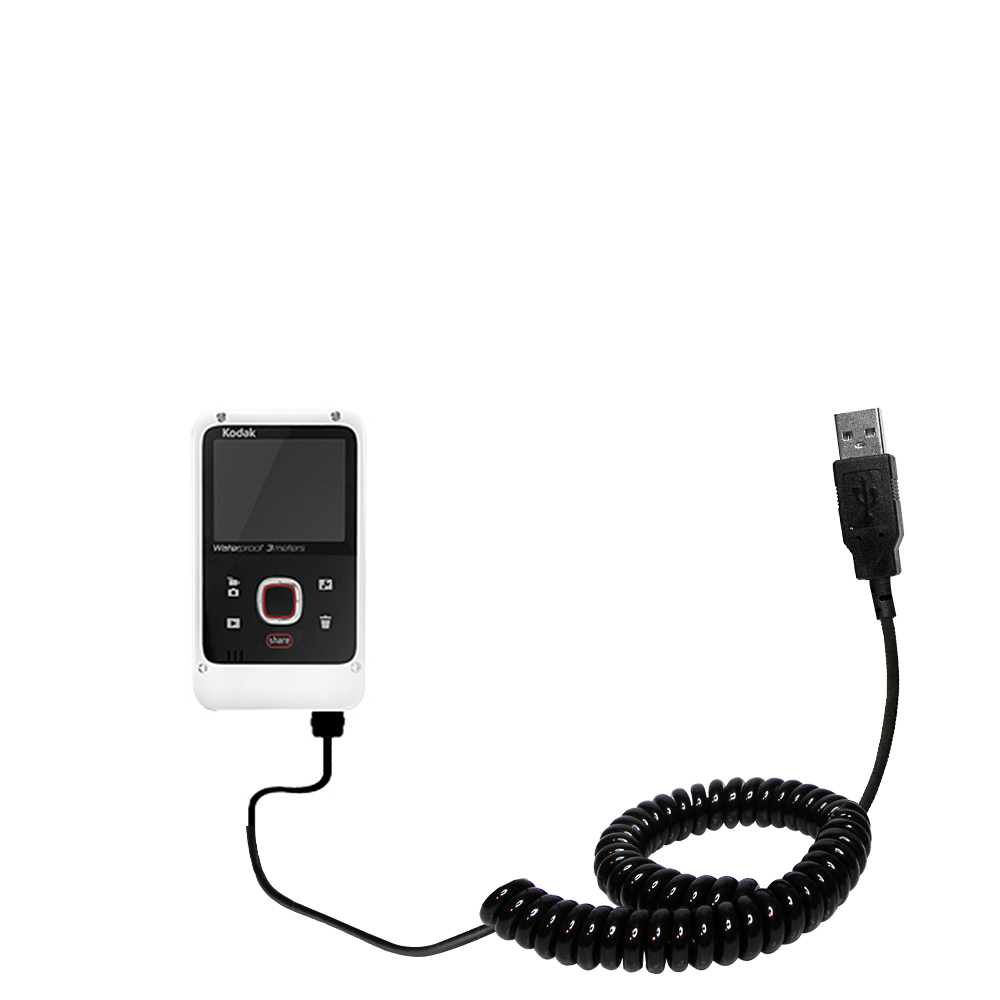 Coiled USB Cable compatible with the Kodak Playfull Ze2
