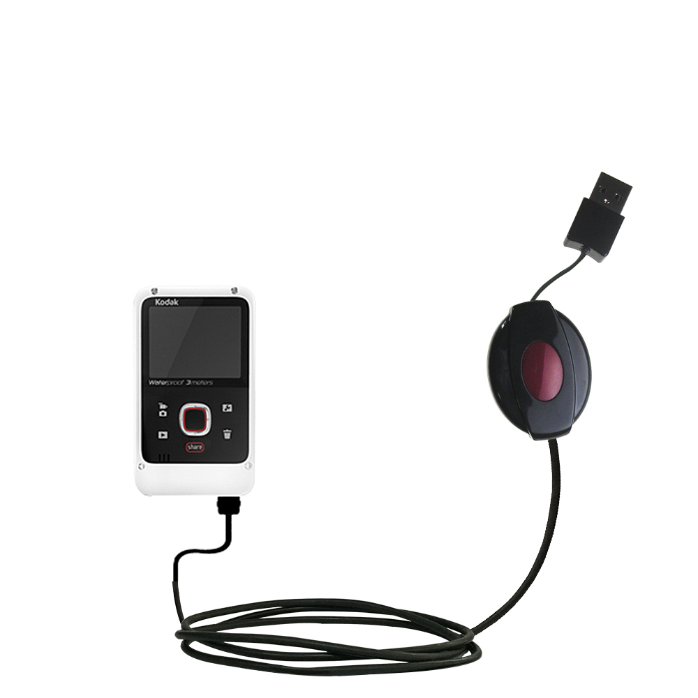 Retractable USB Power Port Ready charger cable designed for the Kodak Playfull Ze2 and uses TipExchange