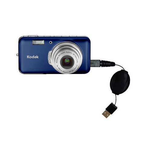 Retractable USB Power Port Ready charger cable designed for the Kodak V1003 and uses TipExchange