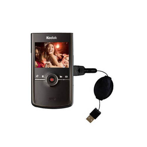 Retractable USB Power Port Ready charger cable designed for the Kodak Zi8 Pocket Video Camera and uses TipExchange