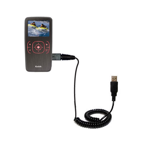 Coiled USB Cable compatible with the Kodak Zx1 Pocket Video Camera