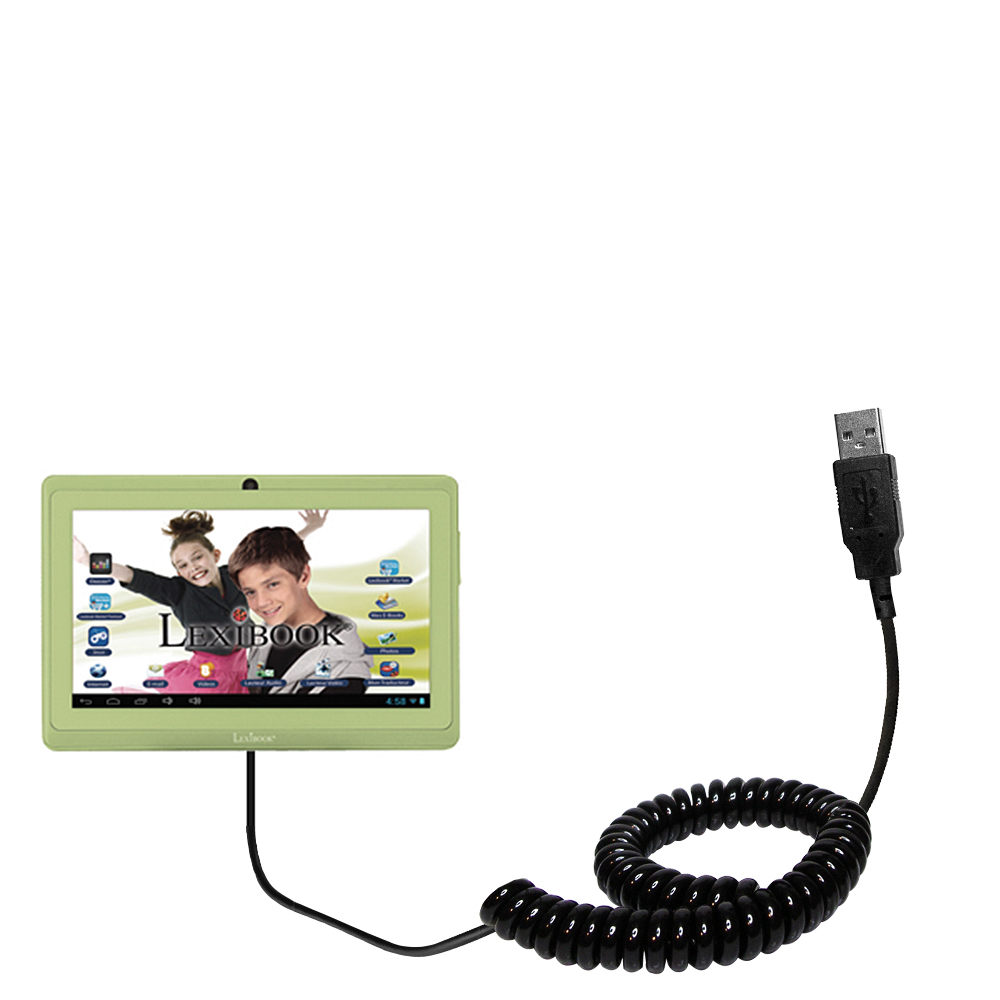 Coiled Power Hot Sync USB Cable suitable for the Lexibook Laptab MFC140EN with both data and charge features - Uses Gomadic TipExchange Technology