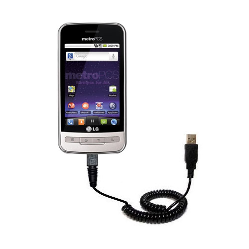 Coiled USB Cable compatible with the LG  Optimus M