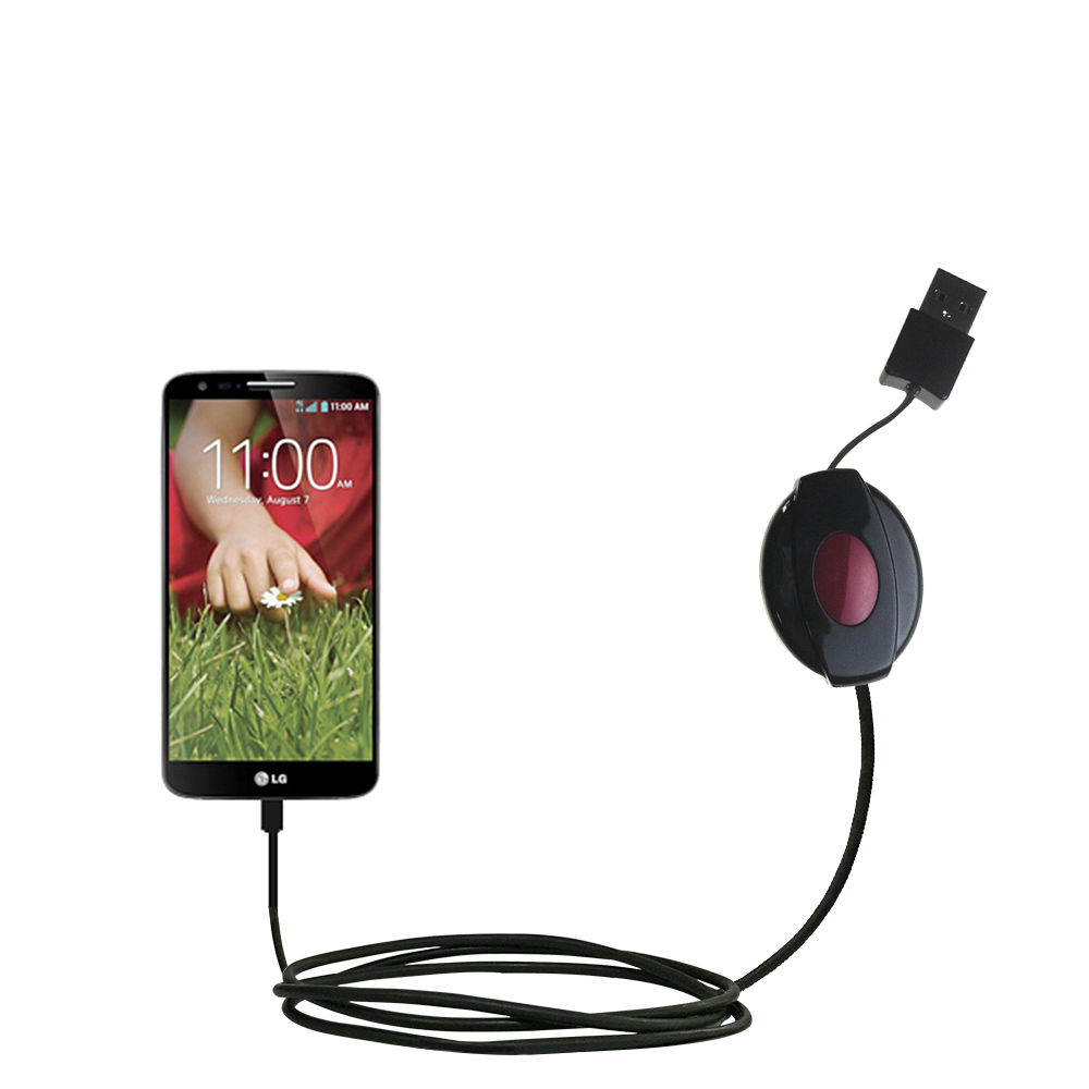 Retractable USB Power Port Ready charger cable designed for the LG G2 and uses TipExchange