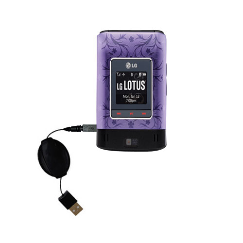 Retractable USB Power Port Ready charger cable designed for the LG Lotus and uses TipExchange