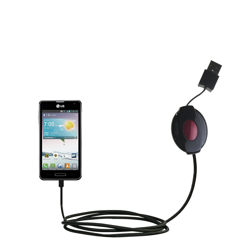 Retractable USB Power Port Ready charger cable designed for the LG Optimus F3 and uses TipExchange