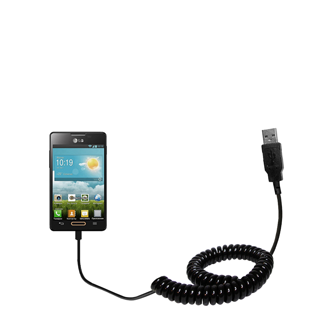 Coiled USB Cable compatible with the LG Optimus L4 II