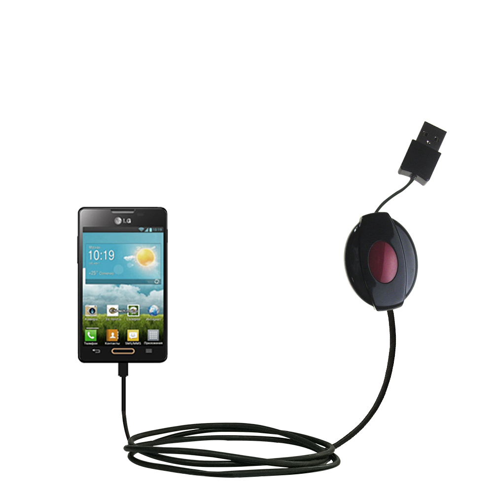 Retractable USB Power Port Ready charger cable designed for the LG Optimus L4 II and uses TipExchange