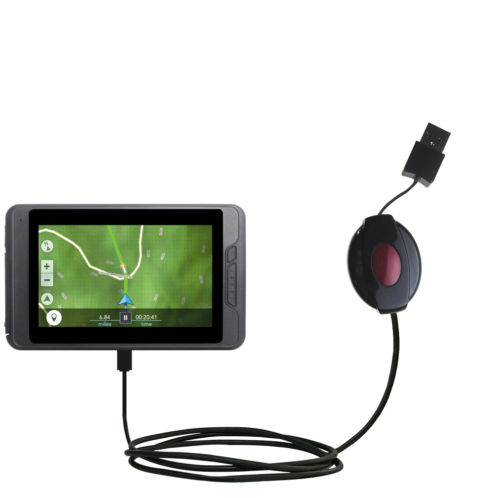 Retractable USB Power Port Ready charger cable designed for the Magellan eXplorist TRX7 and uses TipExchange