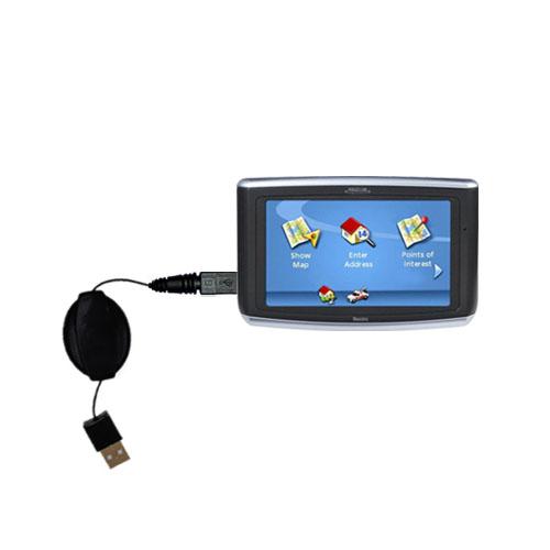 Retractable USB Power Port Ready charger cable designed for the Magellan Maestro 3200 and uses TipExchange