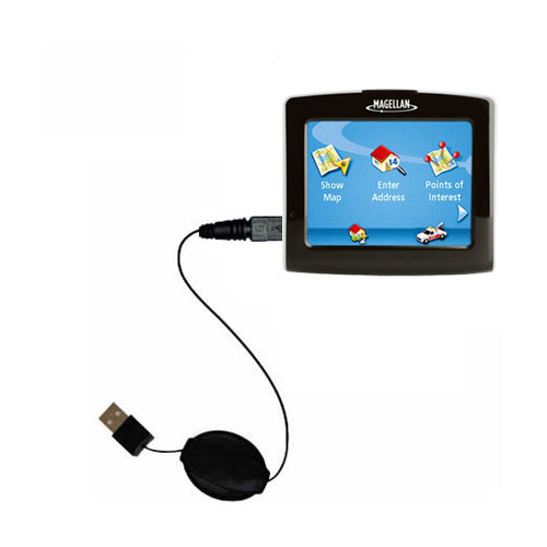 Retractable USB Power Port Ready charger cable designed for the Magellan Maestro 3210 and uses TipExchange
