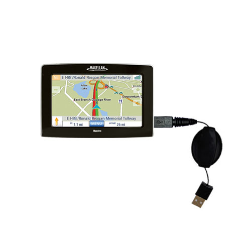 Retractable USB Power Port Ready charger cable designed for the Magellan Maestro 4220 and uses TipExchange