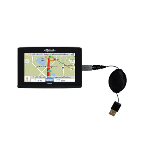 Retractable USB Power Port Ready charger cable designed for the Magellan Maestro 4370 and uses TipExchange