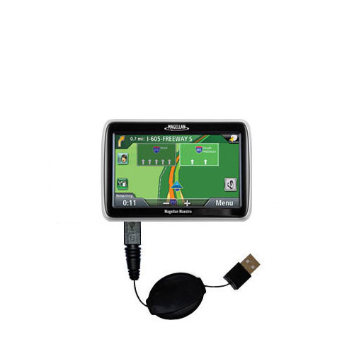 Retractable USB Power Port Ready charger cable designed for the Magellan Maestro 4700 and uses TipExchange