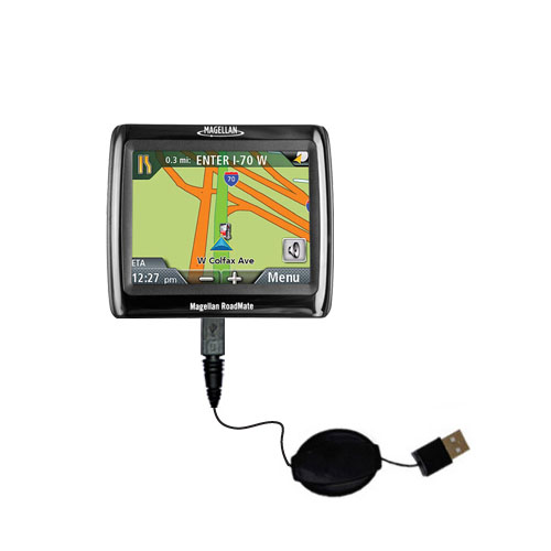 Retractable USB Power Port Ready charger cable designed for the Magellan Roadmate 1220 and uses TipExchange