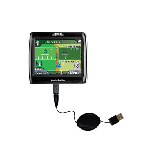 Retractable USB Power Port Ready charger cable designed for the Magellan Roadmate 1340 and uses TipExchange